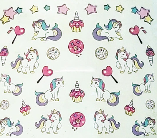 Lot of 3 sheet Unicorn Inspired Water Decals for Fingernail art nail Art Rainbow Ice Cream Hearts Cupcakes