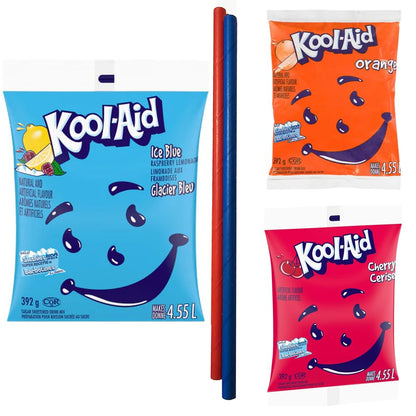 Orange Drink Mix Crystals, Cherry Sweetened Mix - Ice Blue Raspberry Lemonade Slushie Mix 392g Each ( 3 packs in bundle ) - Comes with 2 Paper Straws and 1 Exclusive PALiSOL CREATiONS Stickers Red Drink - Blue Mix - Orange