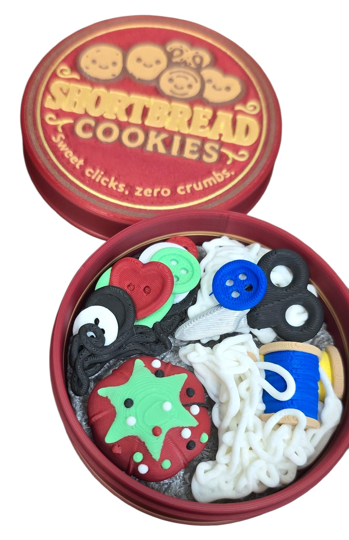 NOT A Toy – Shortbread Cookie Tin–Style Adult Desk Fidget (Red), Decorative Stress-Relief Clicker, Ages 14+ / Accessoire Sensoriel de Bureau Décoratif - Tactile Desk Accessory - Sensory Desk Object