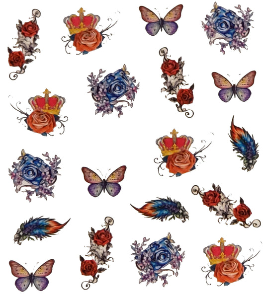 Neo Traditional Roses and Crown Nail Art Water Decals