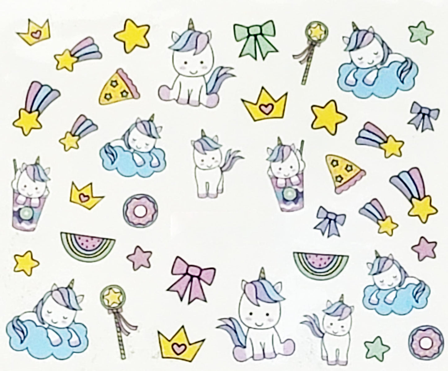 Lot of 3 sheet Unicorn Inspired Water Decals for Fingernail art nail Art Rainbow Ice Cream Hearts Cupcakes