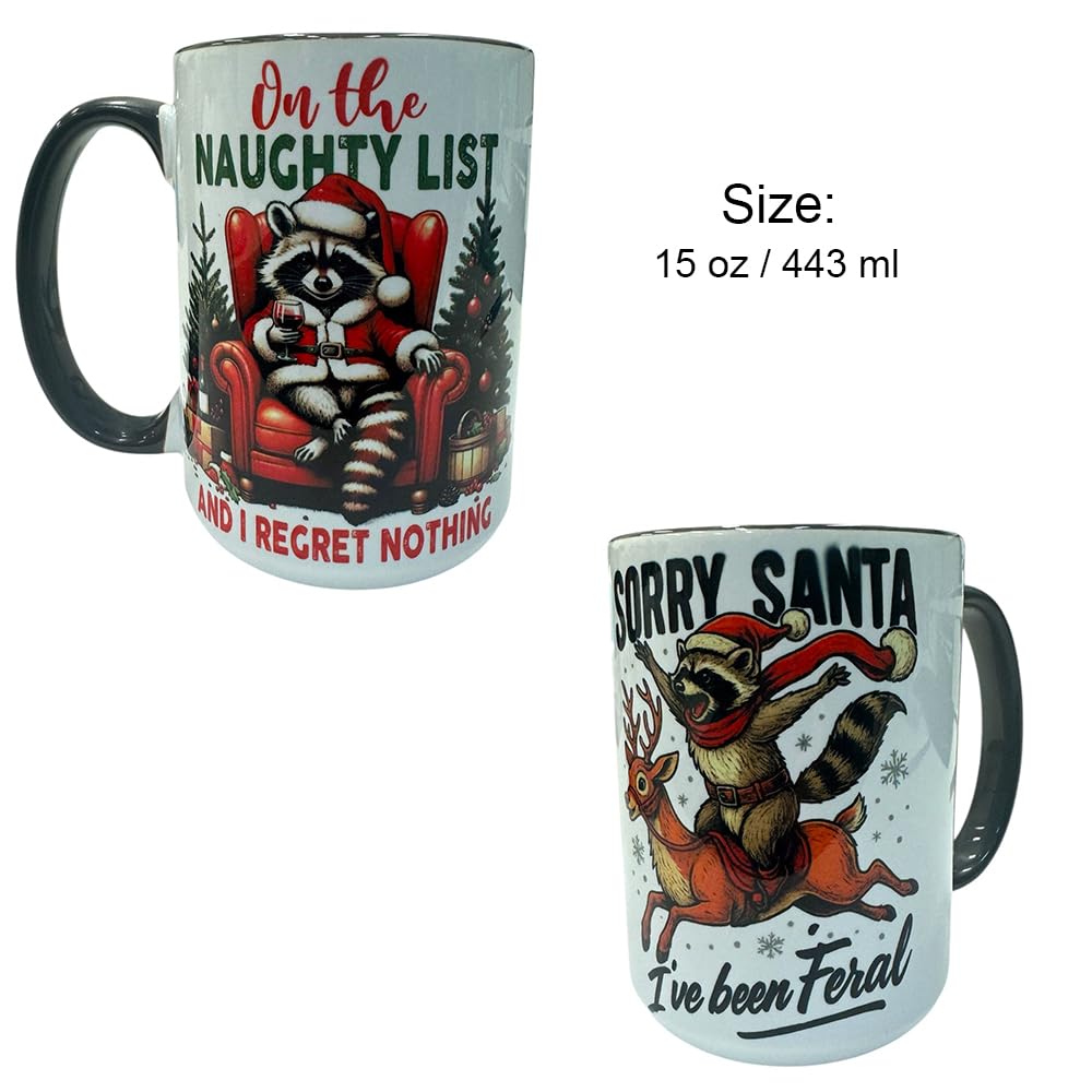 15oz Ceramic Holiday Mug with Matching Coaster – Raccoon Christmas Edition/Tasse 15oz avec Dessous-de-Verre Agencé – Édition Ratons Laveurs