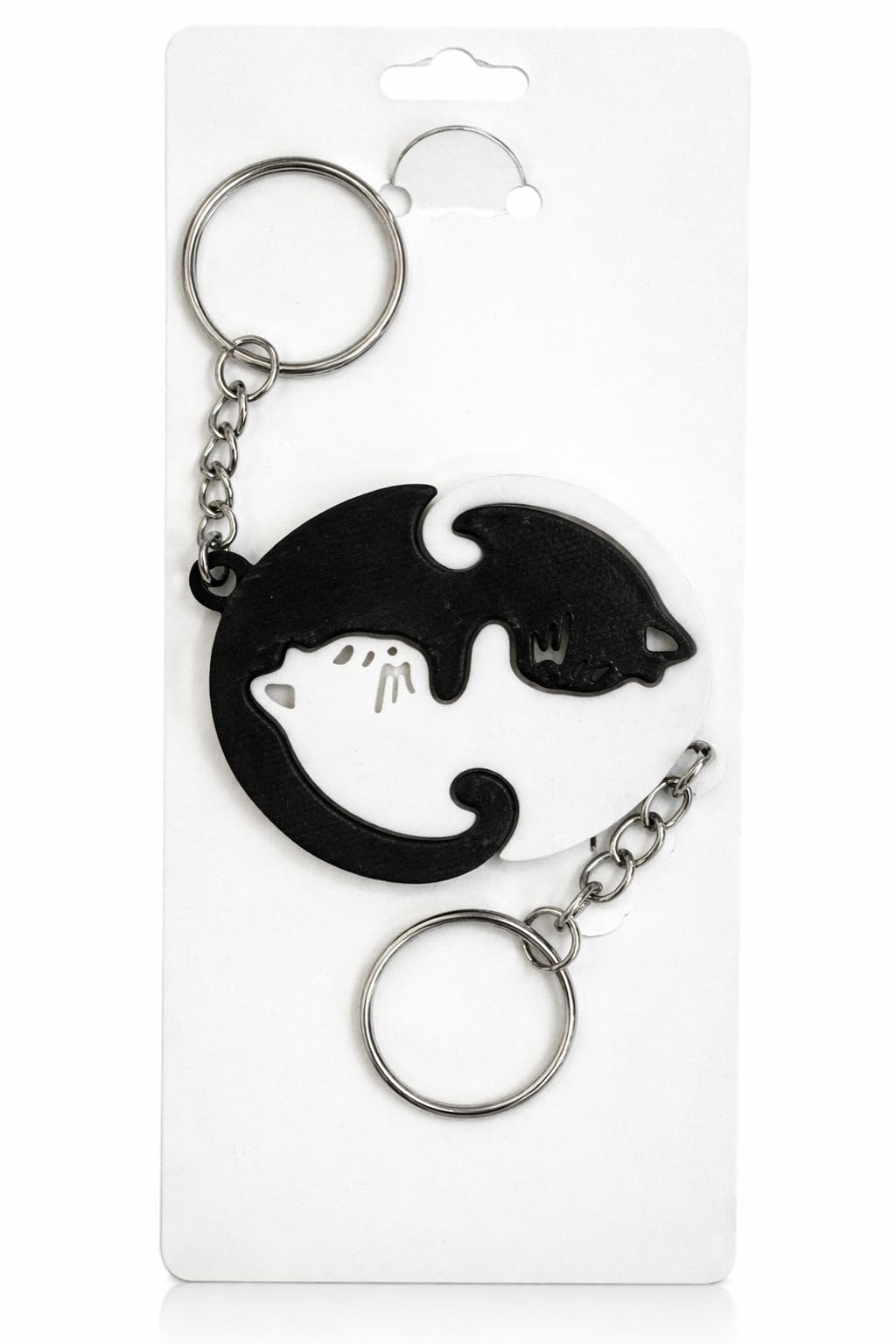 Black & White Yin Yang Cat Heart Keychain Set – Double Matching Key Chains for Couples Friends or Family – Split Heart Cat Design One for You One to Share – Cute Minimalist Gift