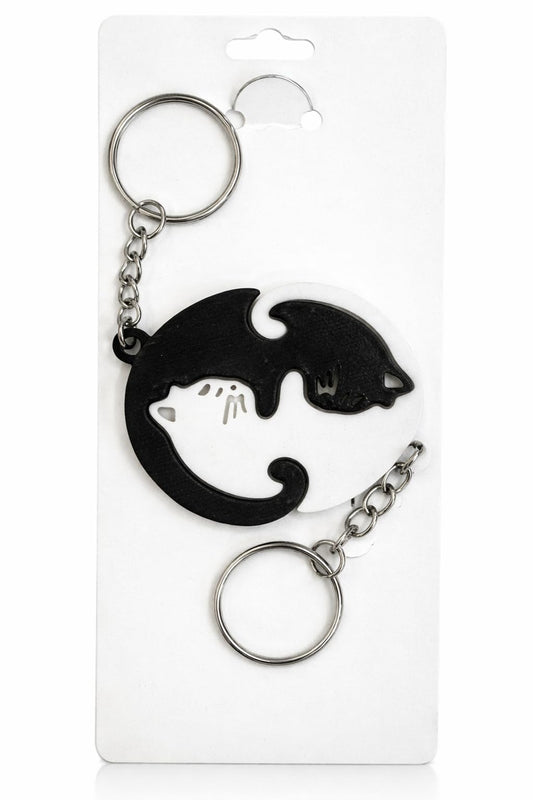 Black & White Yin Yang Cat Heart Keychain Set – Double Matching Key Chains for Couples Friends or Family – Split Heart Cat Design One for You One to Share – Cute Minimalist Gift