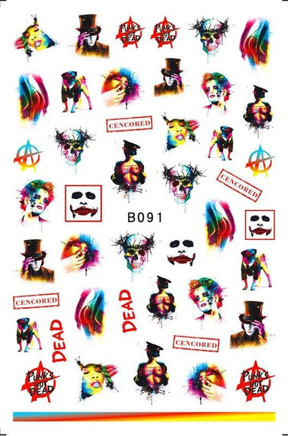 Happy Halloween Trick or treat Joker, Grundge, Steampunk inspired gothic fingernail stickert for nail art DEAD