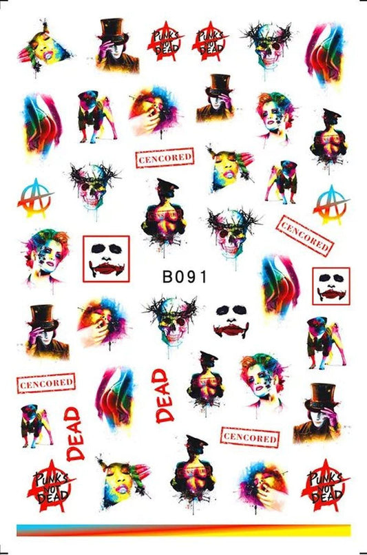 Happy Halloween Trick or treat Joker, Grundge, Steampunk inspired gothic fingernail stickert for nail art DEAD