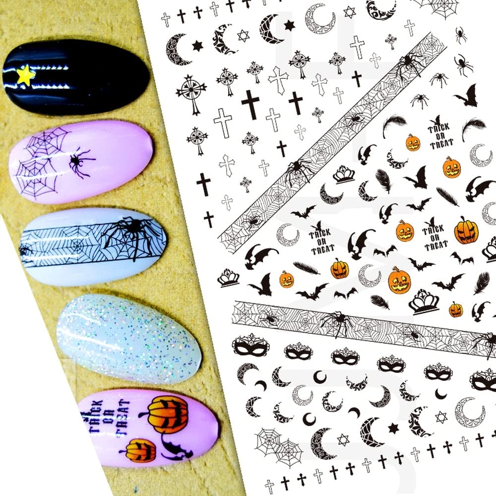 Trick or Treat Halloween Jack o Lanterns, Bats, Moons, Crosses Black White Orange