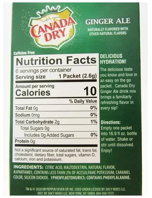 Ginger Ale Singles To Go Powdered Drink Mix, 1 Boxes with 6 Packets Each - 6 Total Servings, Sugar-Free Drink Powder 6 count (Pack of 1) Keto Burst with Flavor, Zero Guilt! Low Carb, Zero Sugar Drink Mix - 1 Box of Canada Dry Ginger Ale