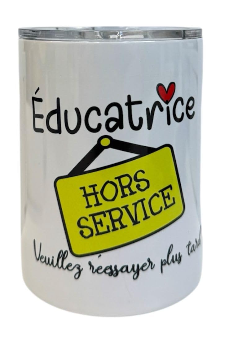 Handmade 11oz White Educator Tumbler with Metal Straw – “Éducatrice” Child Care Appreciation Gift, Insulated Stainless Steel Cup/Gobelet Blanc d’éducatrice 11 oz Paille métal garderie éducatrice
