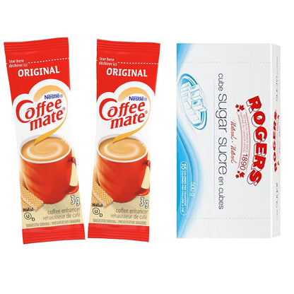 ☕ Coffee Creamer & Sugar Cubes Pack: 100 Coffee Mate Original Packets + 120 Rogers Cube Sugar  | Perfect for Home, Office, or On-the-Go Travel!