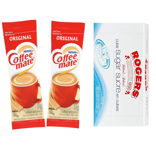 ☕ Coffee Creamer & Sugar Cubes Pack: 100 Coffee Mate Original Packets + 120 Rogers Cube Sugar  | Perfect for Home, Office, or On-the-Go Travel!