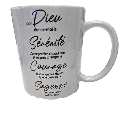 12 oz Handmade Recovery Mug 1 Year – Unity • Service • Recovery Design + French Serenity Prayer/Tasse faite à la Main 12 oz – Unité • Service • Rétablissement + Prière de la Sérénité - 1 ans