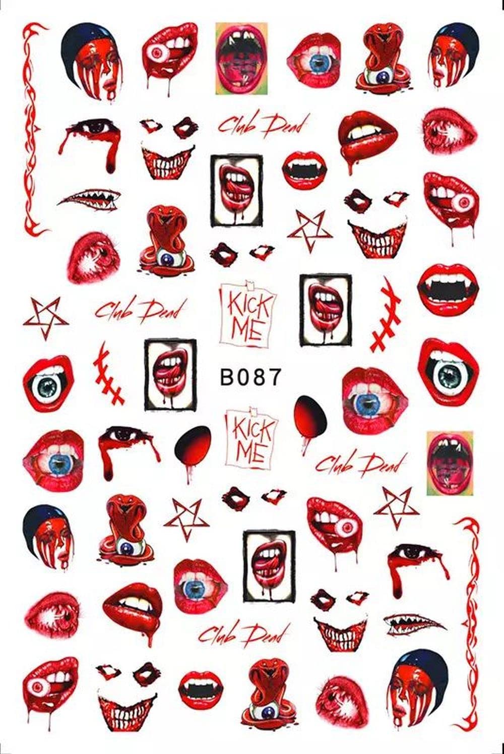 Halloween Nail Stickers - scars - lips - eyes Eyeballs scratch goth - Nail Decal Punk Gothic Rockabilly Nail Wrap Decals Sticker Nail Art
