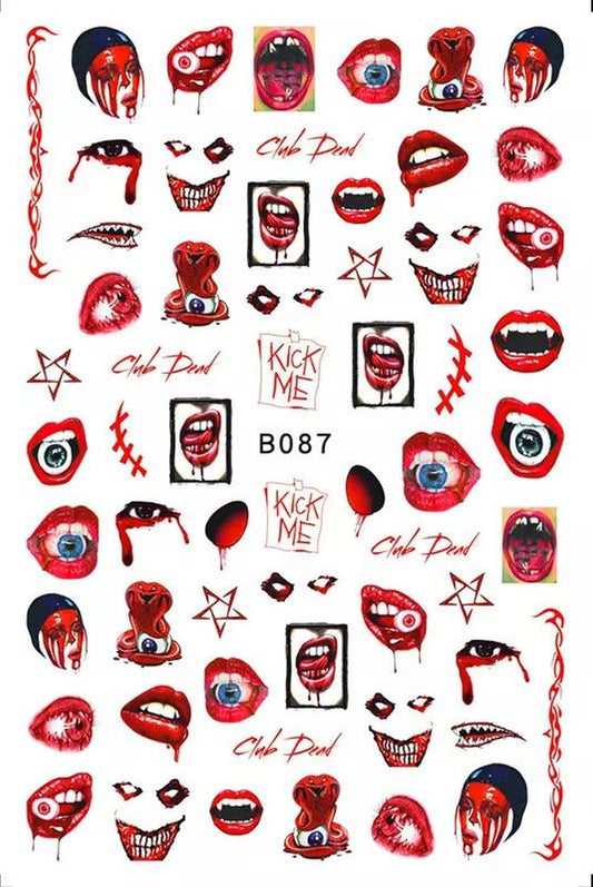 Halloween Nail Stickers - scars - lips - eyes Eyeballs scratch goth - Nail Decal Punk Gothic Rockabilly Nail Wrap Decals Sticker Nail Art
