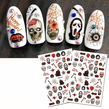 Scream - Halloween Horror Nail Art Stickers, Skull Pumpkin Vampire Spider Knife Axe Ghostface Self-Adhesive Nail Decals for Acrylic Gel Natural Nails