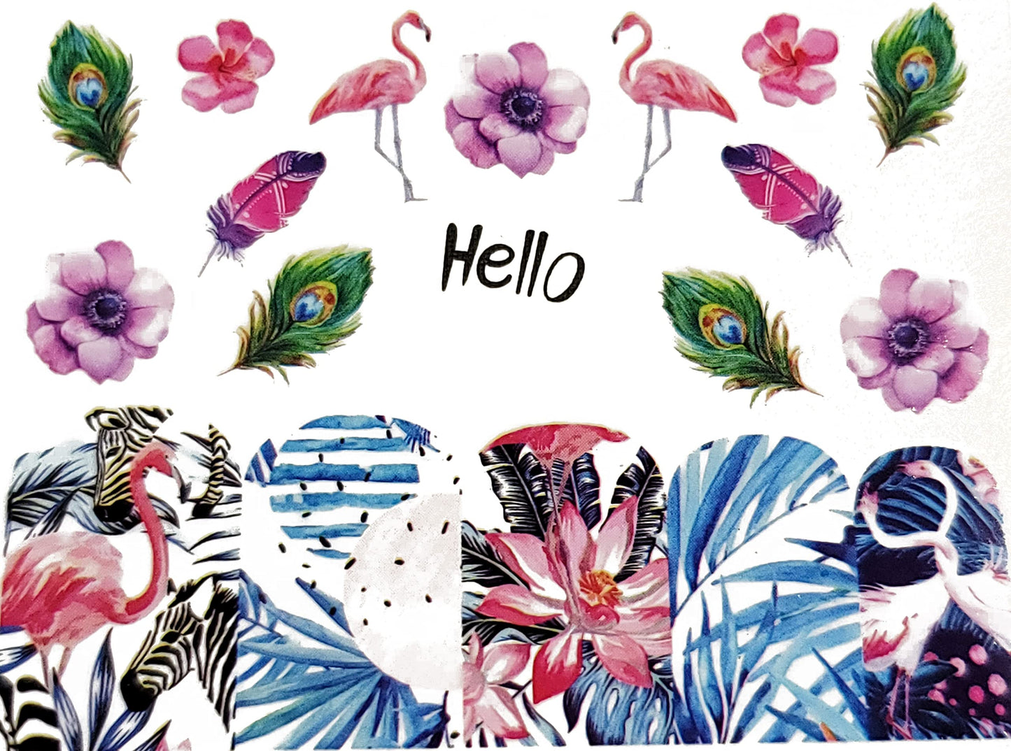 Zebra Pink Flamingo Peacock Feather Nail Wrap Tropical Decals Sticker Salon Quality Nail Art - 1 Sheet Cherries