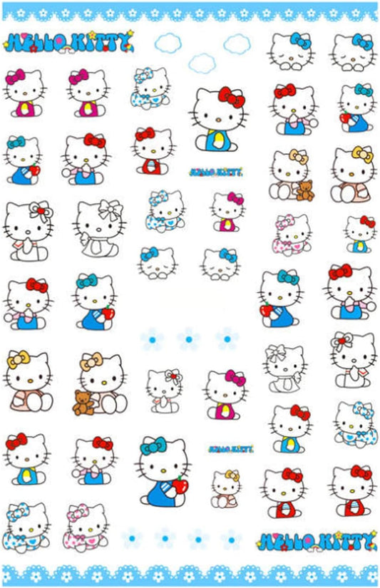 Red Bow Blue Kitty cat, Different Bows on Clouds, Flowers Nail Stickers Cartoon Elements for Nail Art Supplies Kawaii autocollant ongles