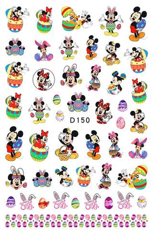 Minnie Bright Playful Easter Mickey Nail Stickers Featuring Bunny Ears, Colorful Eggs, bunnies - Nail Art  craft Projects Festive Wonderland