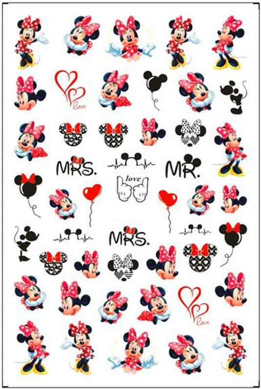 Red Bow Mouse Love Cute Minnie Lips Kisses Mickey Nail Decals Sticker Nail Art - Kiss Heart Hands Ears - Wedding Nail Stickers Cute Mouse