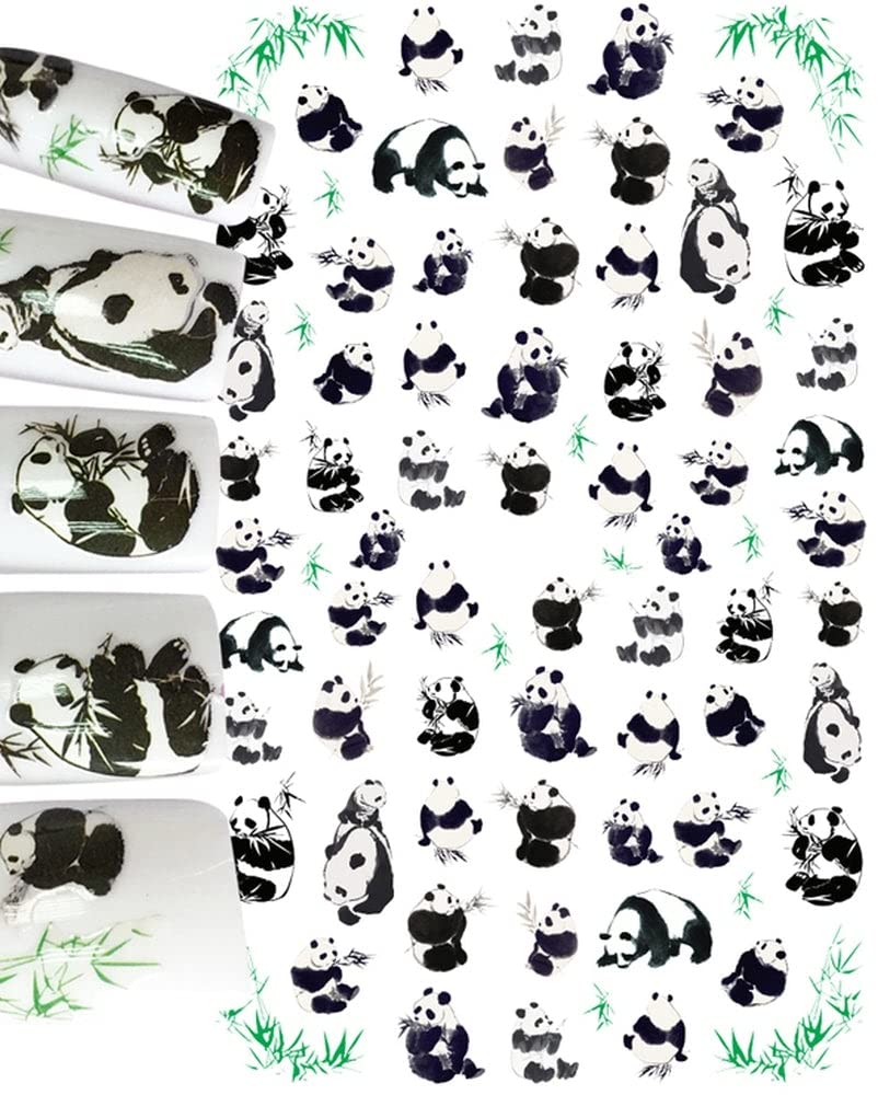 Panda Bear Nail Art Stickers – Black White Bamboo Cute Animal Nail Decals Green Minimalist Nails Fun Unique Look - Green