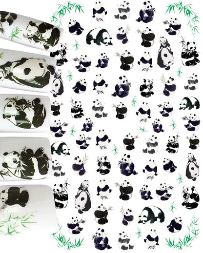 Panda Bear Nail Art Stickers – Black White Bamboo Cute Animal Nail Decals Green Minimalist Nails Fun Unique Look - Green