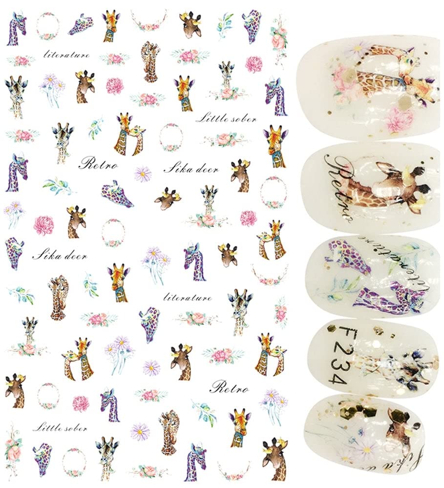 Adorable Giraffe Nail Art Stickers – Cute Animal Decals in Tan, Orange, Pink & White for Unique Manicure Designs - Safari Inspired Nail Art