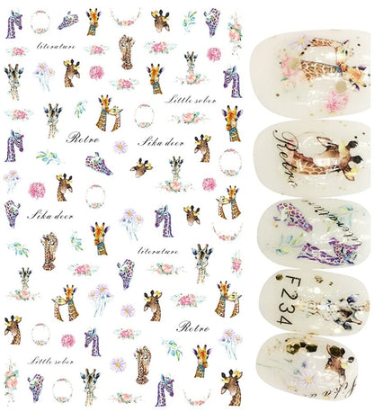 Adorable Giraffe Nail Art Stickers – Cute Animal Decals in Tan, Orange, Pink & White for Unique Manicure Designs - Safari Inspired Nail Art