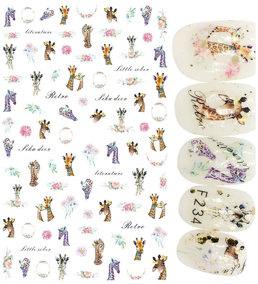 Adorable Giraffe Nail Art Stickers – Cute Animal Decals in Tan, Orange, Pink & White for Unique Manicure Designs - Safari Inspired Nail Art