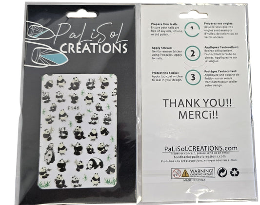 Panda Bear Nail Art Stickers for Fun Unique Look! Black White Green Bamboo