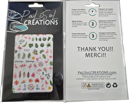 Flamingo & Tropical Nail Stickers – Floral Leaf Summer Nail Art Decals | Fingernail Stickers | Autocollants Ongles Flamant Tropical