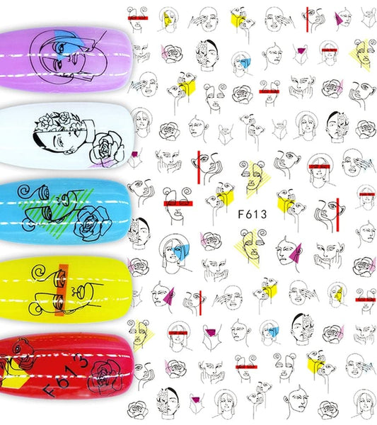 Modern Abstract Face Nail Stickers  Artsy Line Art Edgy Fingernail Decals Minimalist Nail Art Designs Autocollants Ongles Art Moderne Visage