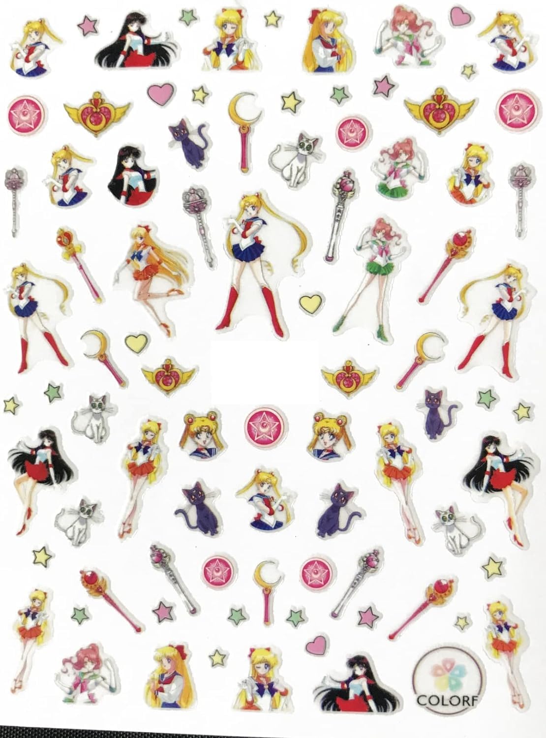 Anime Sailor Kawaii Nail Stickers - Manga Cartoon - Geek, Love, Heart, Bows, Jupiter Stickers Kawaii - Moon