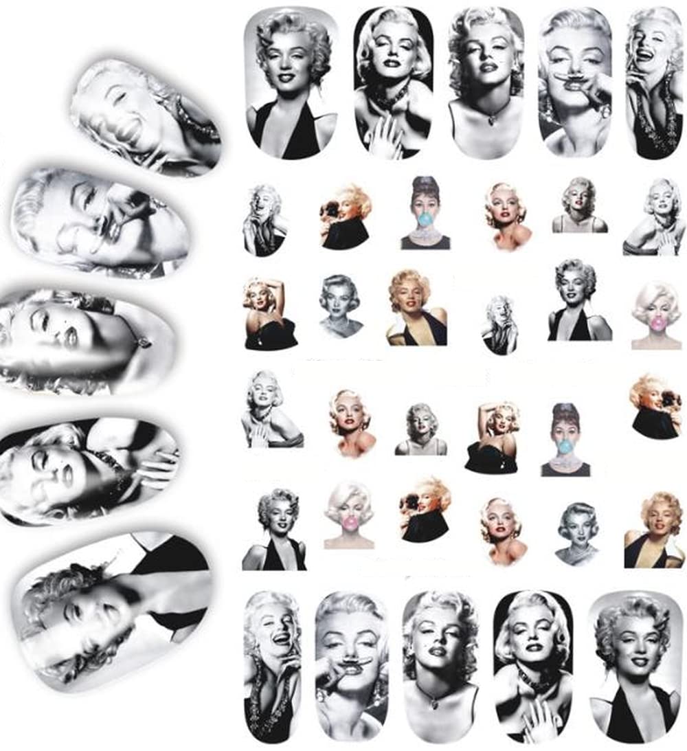 Black White Pin-Up Nail Stickers – Sexy Retro Pinup Women Decals, Blondes & Brunettes, Vintage Girl Silhouette Nail Art – Blue Bubblegum