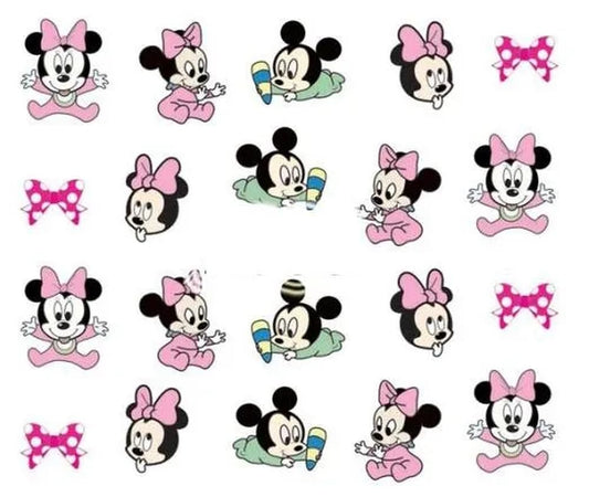 Green Mickey Pink Minnie Babies Nail Art Decals for Playful Nails -  Bright Bow Water Decals - Mickey & Minnie - pour ongles