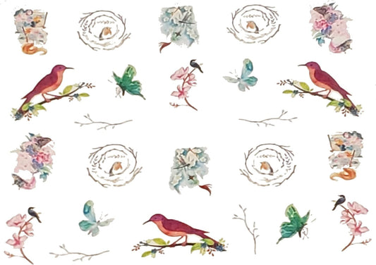 Watercolor Bird Butterfly Water Transfer Nail Decals – Floral Branch Bird Nail Stickers Spring Nature Nail Art DIY Craft - cottagecore nails