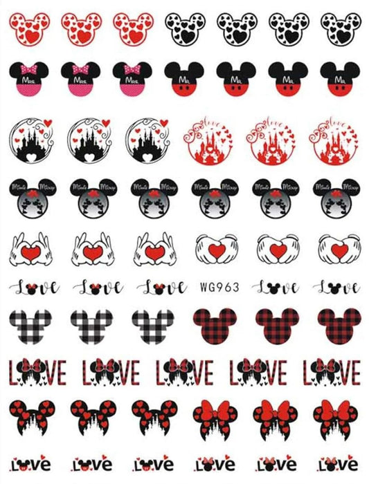 Spread the Love Cute Ears Minnie Mickey in Love Nail Decals Sticker Salon Quality Nail Art Flower - Red Heart - Cute Mouse Ears