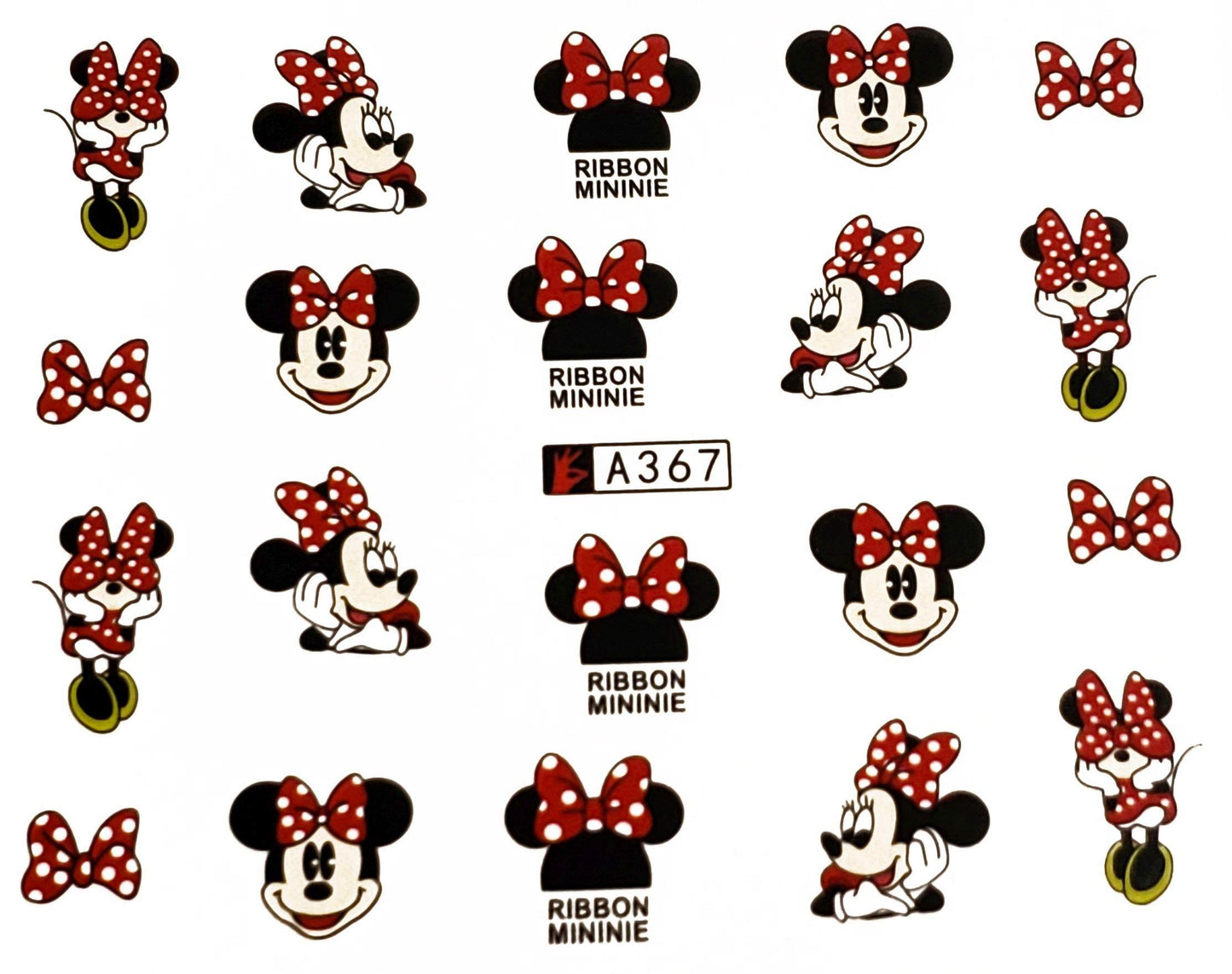 Bow Cutie Mouse Ear Nail Water Decals, Red Polka Dot Bow Nail Art Transfers, Cute Cartoon Inspired Nails, Soak & Slide Nail Stickers