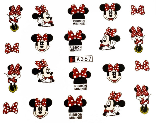 Bow Cutie Mouse Ear Nail Water Decals, Red Polka Dot Bow Nail Art Transfers, Cute Cartoon Inspired Nails, Soak & Slide Nail Stickers