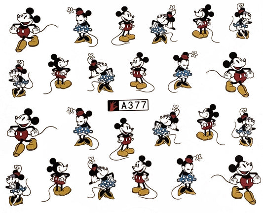 Mouse Couple Nail Water Decals, Cute Cartoon Couple Nail Art Transfers, Red Black Character Inspired Nails, Soak & Slide Nail Stickers