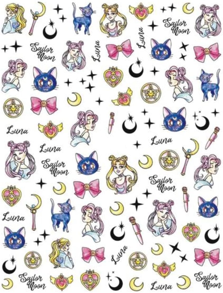 Anime Sailor Princess Luna Artemis Nail Art Stickers - Wand, Stars Kawaii Moon