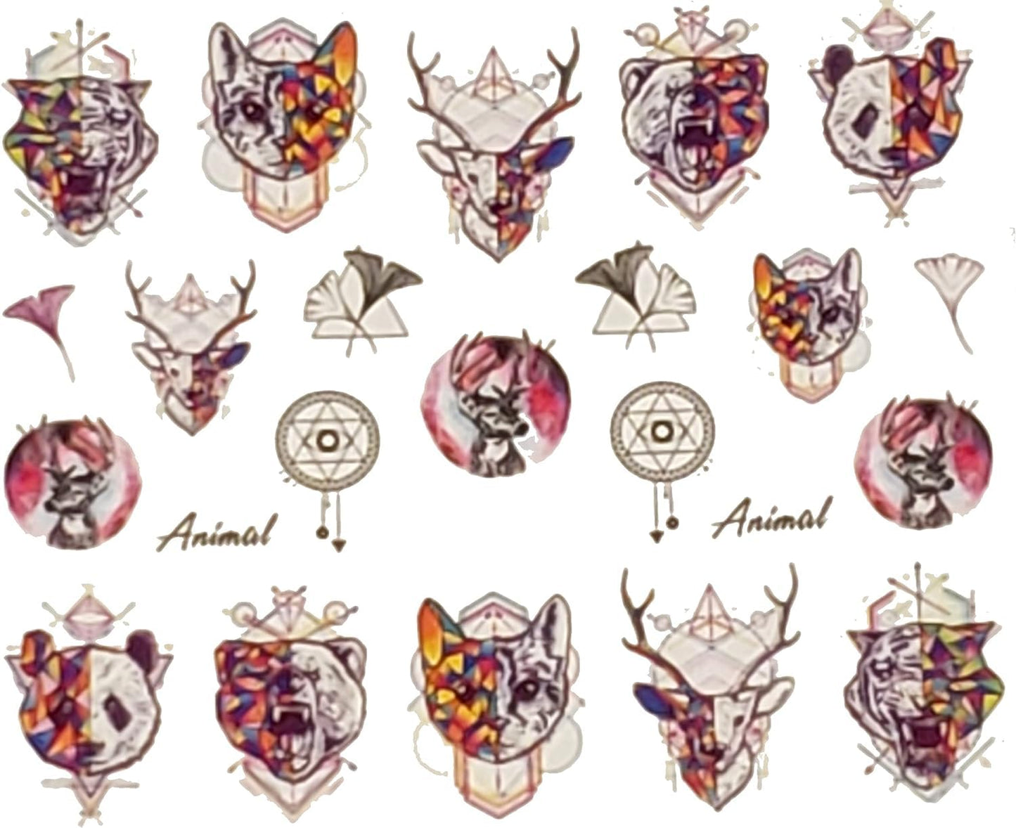 Geometric Animal Water Transfer Nail Decals Wolf Deer Bear Wildlife Boho Forest Nail Stickers Nature Nail Art Manicure DIY Craft Watercolor