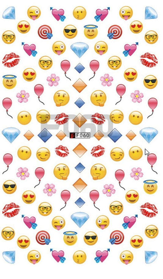EMOJi Inspired Nail Stickers - Geek, Kiss, Diamond, Smily Face, Love, Heart over 50 Stickers