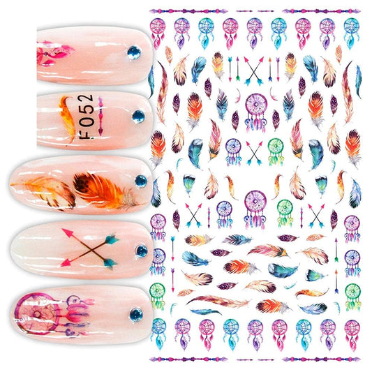 Trendy Boho Inspired Nail Sticker Decals Arrows Feathers Dream Catchers Pastel Pink, Purple, Blue