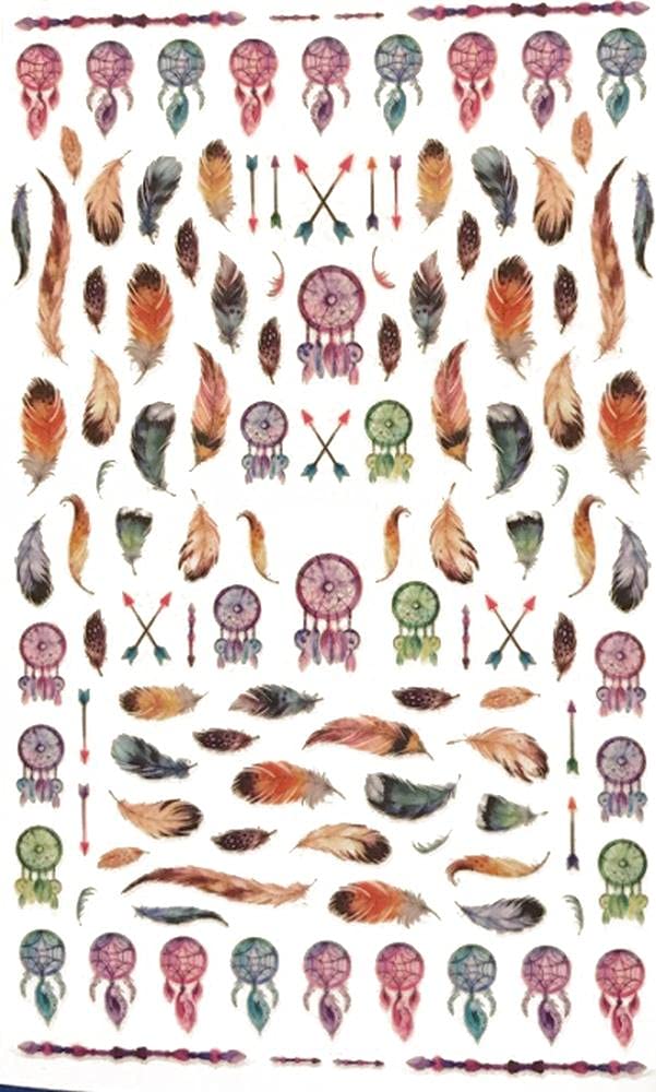 Trendy Boho Inspired Nail Sticker Decals Arrows Feathers Dream Catchers Pastel Pink, Purple, Blue