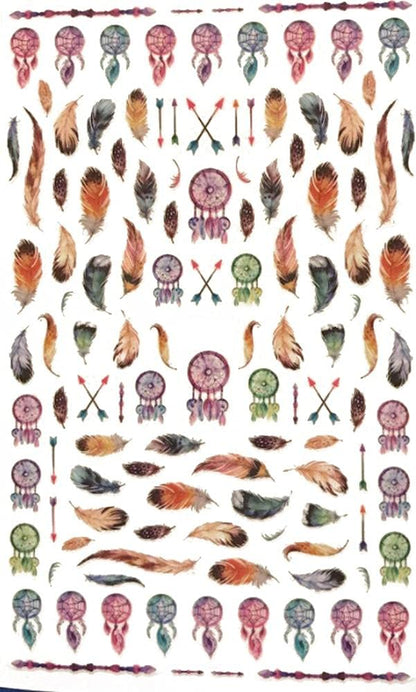 Trendy Boho Inspired Nail Sticker Decals Arrows Feathers Dream Catchers Pastel Pink, Purple, Blue
