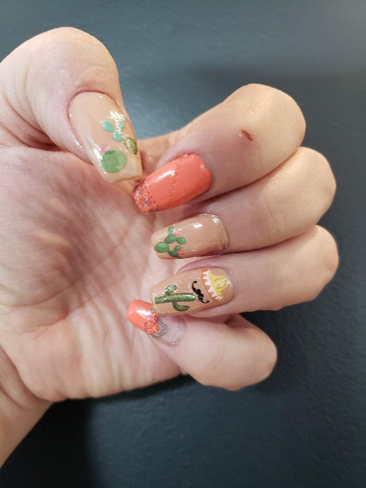 Cactus Nail Stickers - Mexico, Sombrero Hola and Tribal Designs over 50 Stickers - cinqo de mayo -