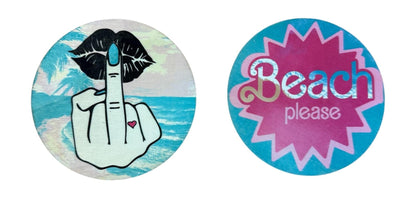 Beach Please Novelty Mug – Turquoise with Have a Nice Day Message Sassy Middle Finger Kiss – Funny Coffee Cup Matching Wooden Coaster