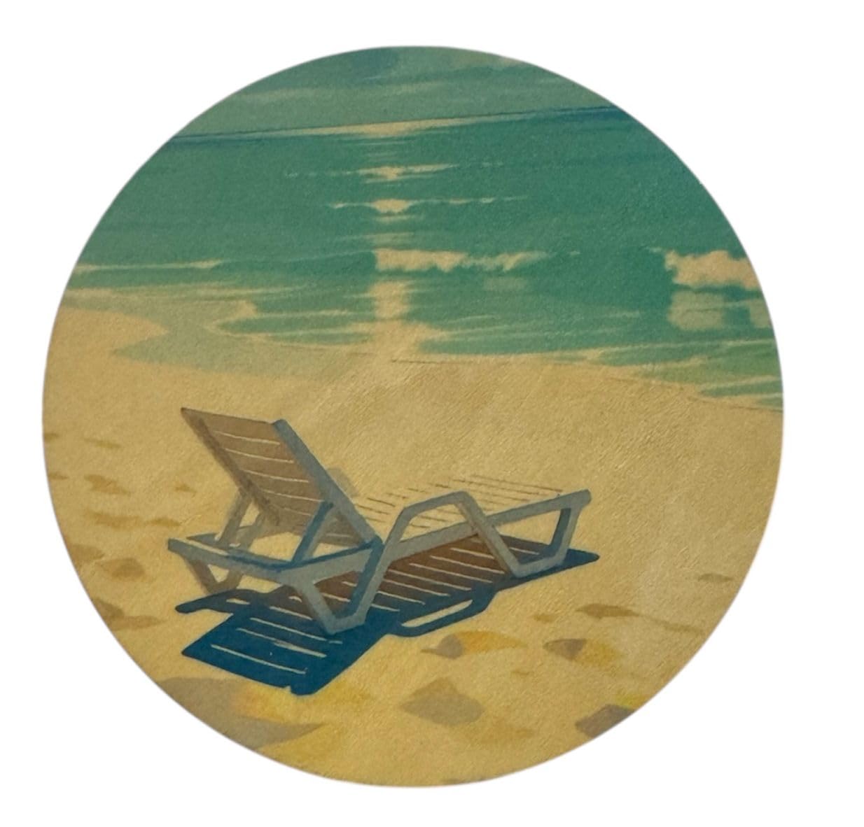 12oz Mug The Beach is My Happy Place with Beach Scene & Matching Wooden Coaster