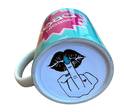 Beach Please Novelty Mug – Turquoise with Have a Nice Day Message Sassy Middle Finger Kiss – Funny Coffee Cup Matching Wooden Coaster