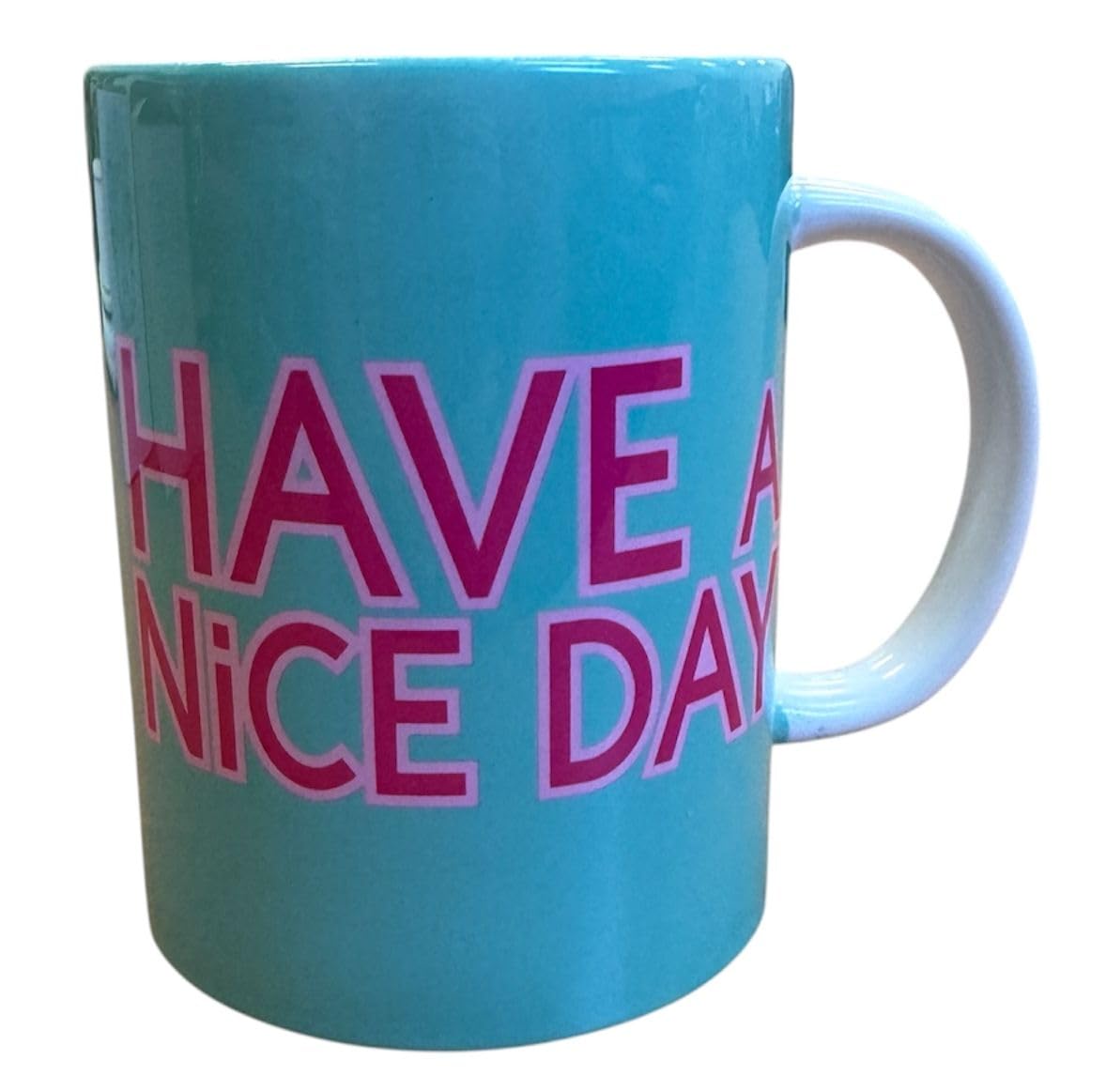 Beach Please Novelty Mug – Turquoise with Have a Nice Day Message Sassy Middle Finger Kiss – Funny Coffee Cup Matching Wooden Coaster